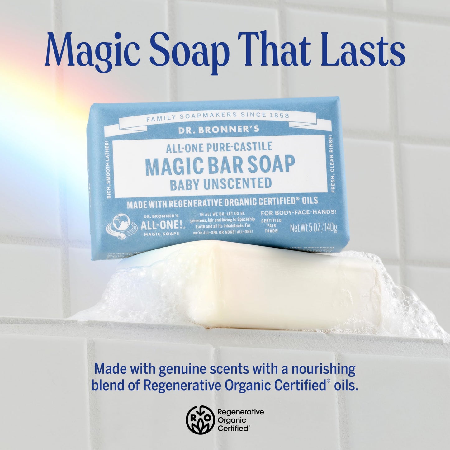 Dr. Bronner's Pure-Castile Magic Bar Soap (Baby Unscented, 5 Ounce, 12-Pack) - Made with Regenerative Organic Certified Oils, Gentle for Sensitive Beauty & Personal Care Dr. Bronner's