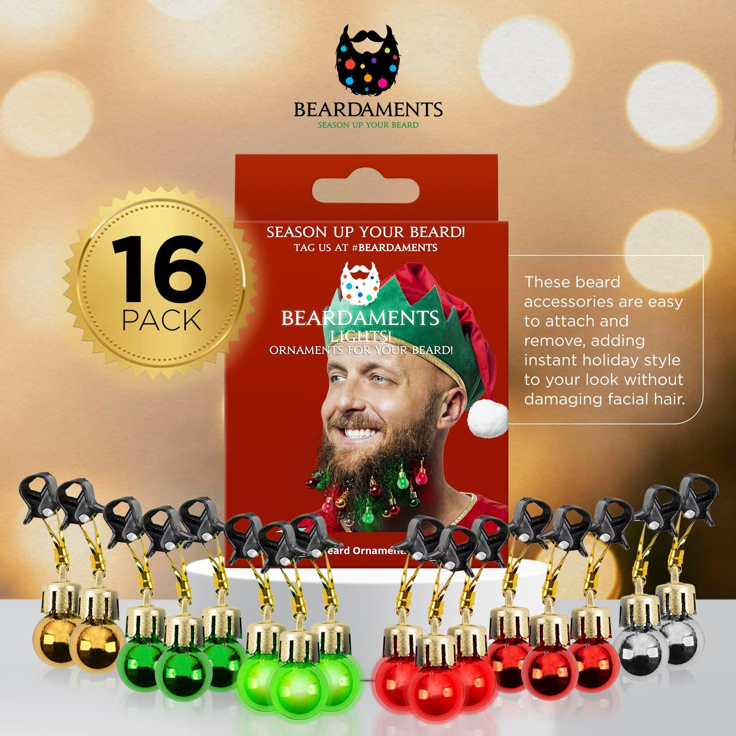 Beardaments Beard Lights - Light-Up Beard Ornaments for Men - Colorful Christmas Beard Baubles with Easy Clip Attachment - Funny Christmas Ornaments Beauty & Personal Care Beardaments