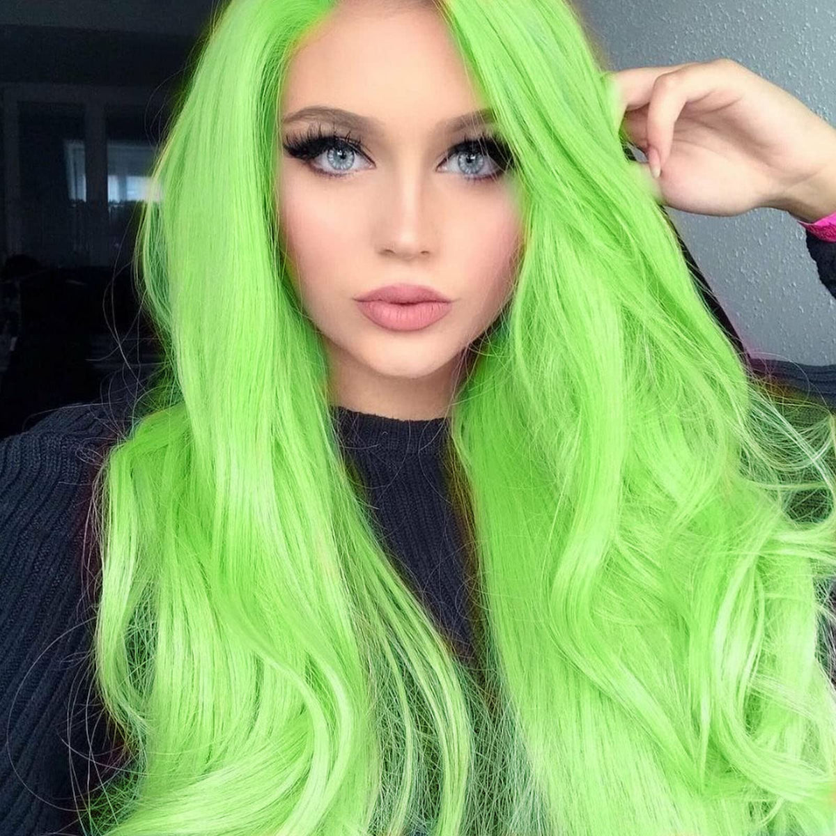 AFBeauty Neon Green Wig Lime Green Lace Front Wigs for Women Long Curly Wavy Real Hair Wig Soft Pre Plucked Natural Hairline Glueless Lace Wigs