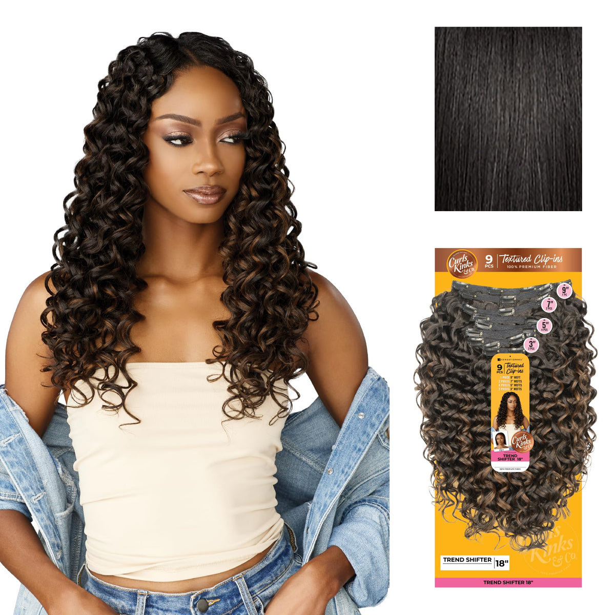 Sensationnel Curls Kinksandco Clip in-Trend Shifter 18 Inch,1B OFFBLACK