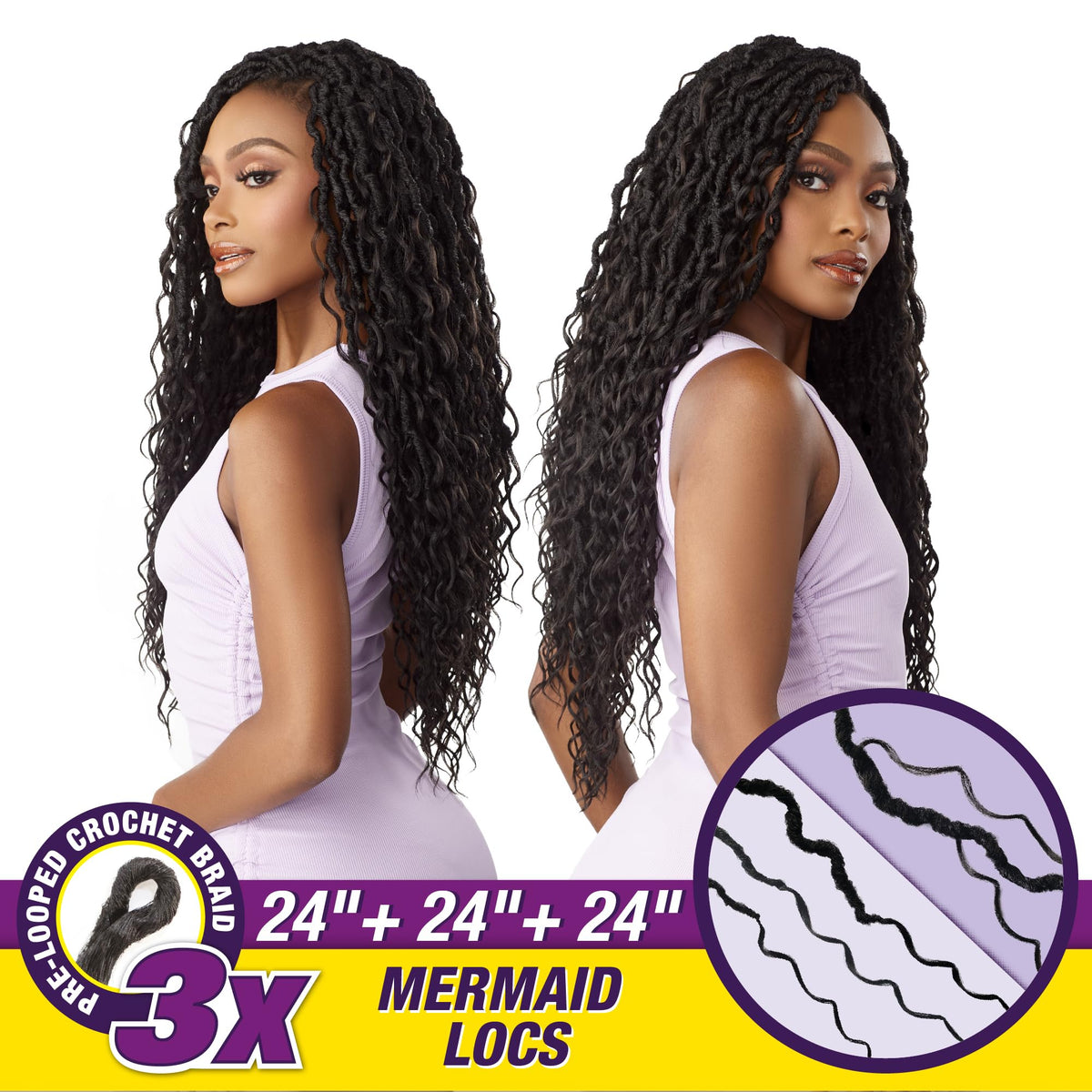 Sensationnel Lulutress Crochet Braids-3X Mermaid Locs 24in,1pk T1B/BG