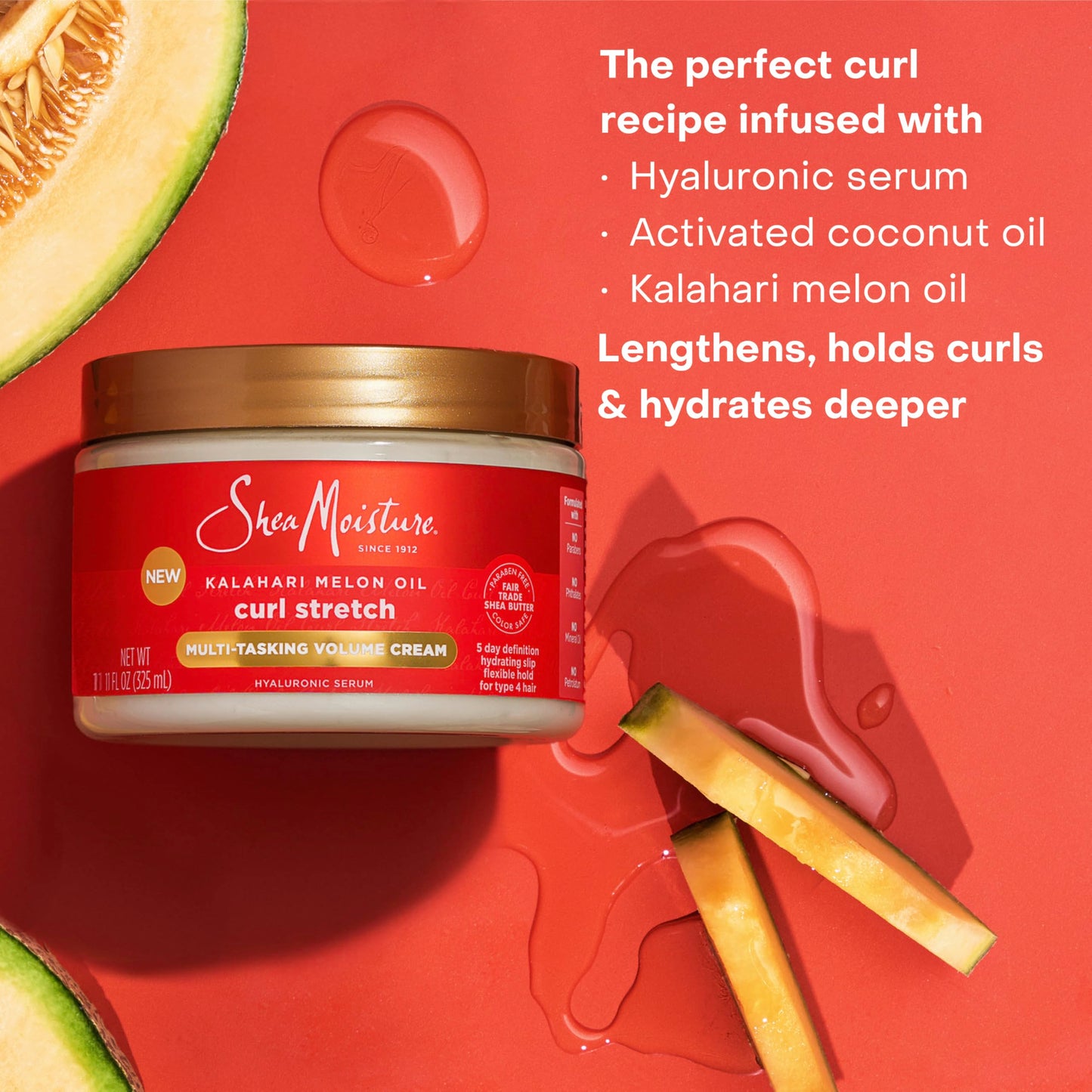 SheaMoisture Curl Stretch Multi-tasking Volume Cream Kalahari Melon Oil and a Tropical Vacation Scent With Hydrating Hyaluronic Serum, Defines Type 4 Beauty & Personal Care Shea Moisture