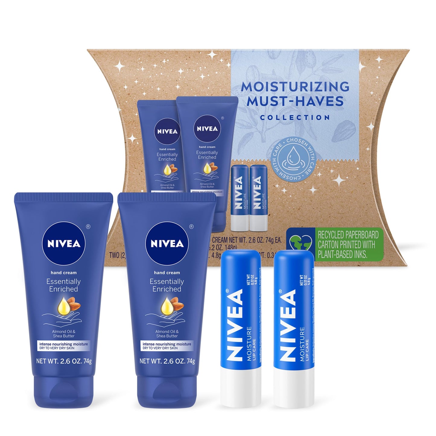 NIVEA Moisturizing Must-Haves Skin Care Set, Essentially Enriched Hand Cream with Almond Oil and Shea Butter, 2.6 Oz Tube (Pack of 2) + Moisture Lip Beauty & Personal Care Beiersdorf