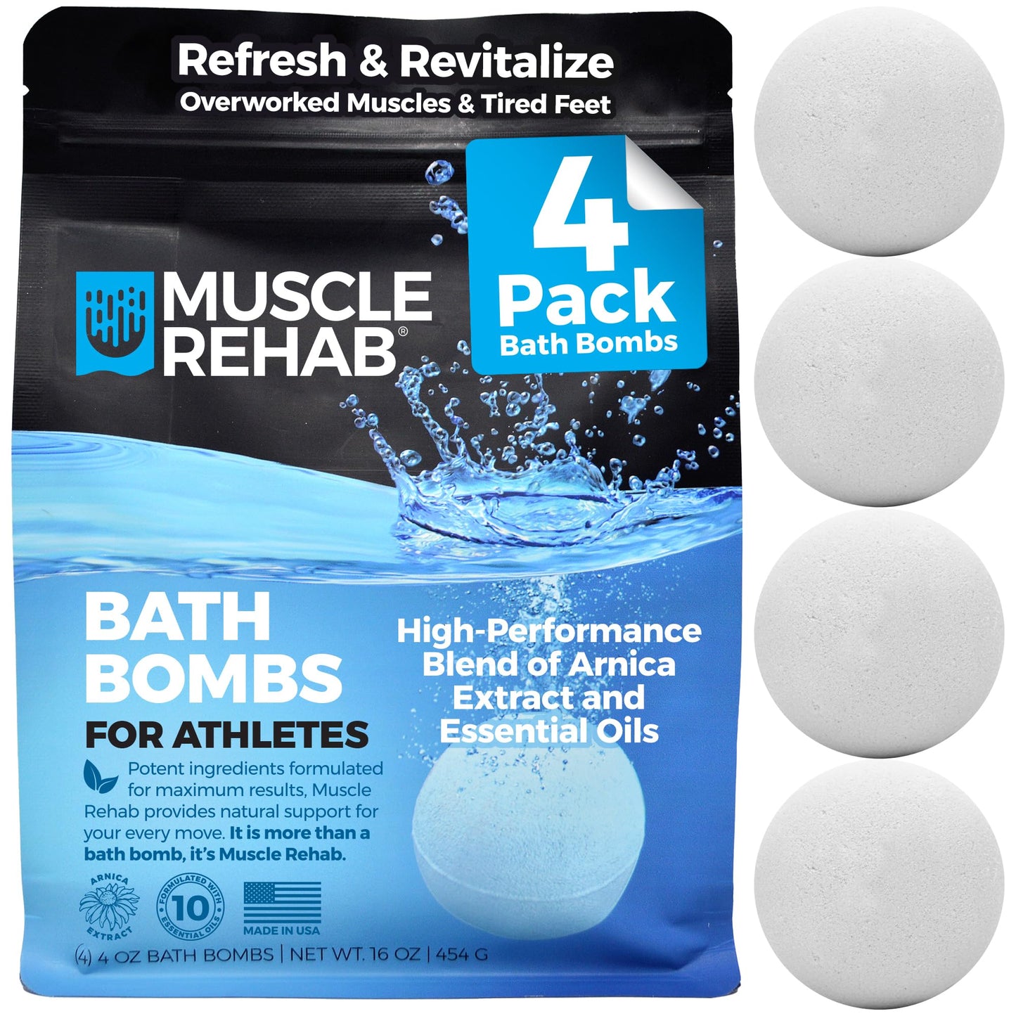 Muscle Rehab Epsom Salt Bath Bombs - Magnesium Recovery Soak 4 Pack Beauty and Personal Care Muscle Rehab
