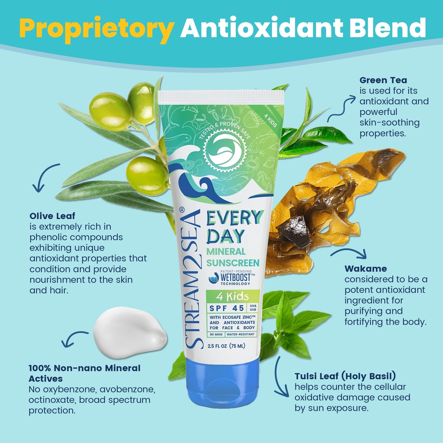 SPF 45 Every Day Kids Mineral Sunscreen | 2.5 Fl Oz Biodegradable, Paraben Free & Reef Safe Sunscreen for Face & Body for Kids | Non-Greasy Beauty & Personal Care STREAM 2 SEA