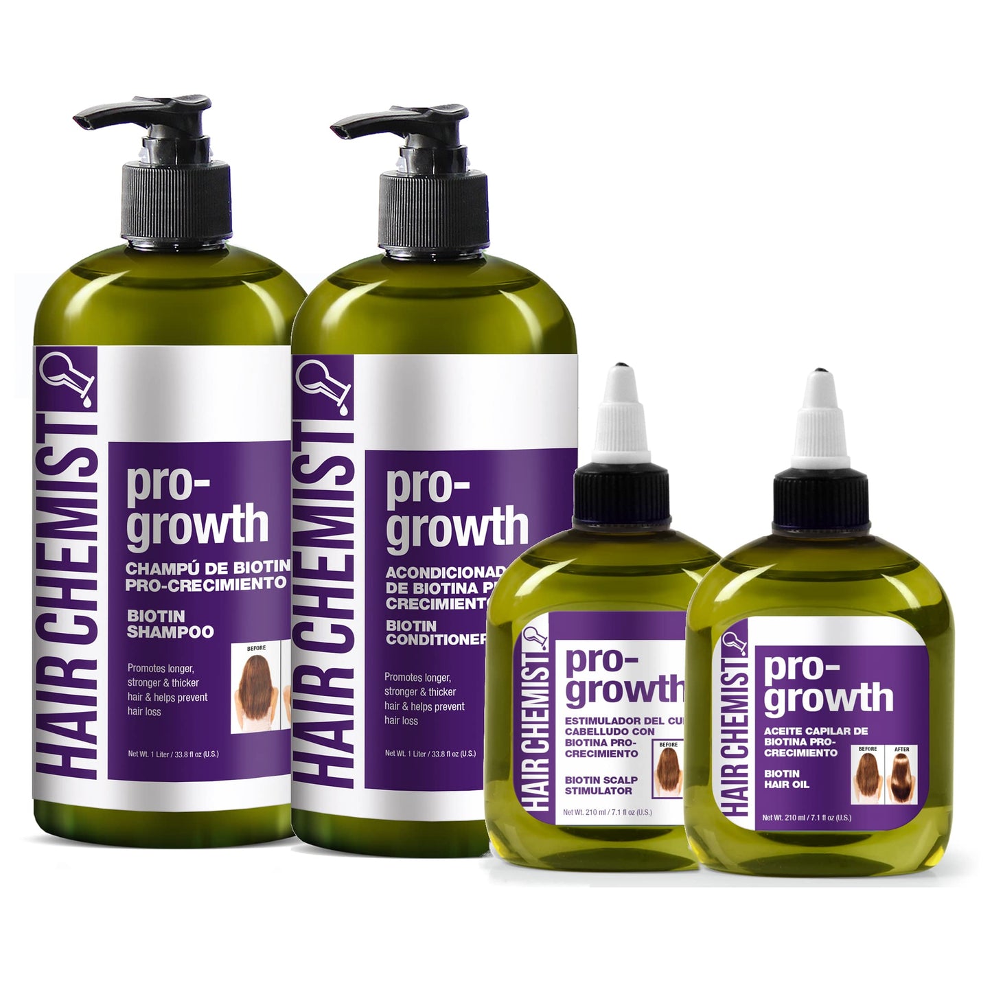 Hair Chemist Pro-Growth with Biotin Ultimate 4PC Shampoo & Conditioner Set- Includes 33.8oz Shampoo, 33.8oz Conditioner, 7.1oz Scalp Stimulator Beauty & Personal Care Hair Chemist