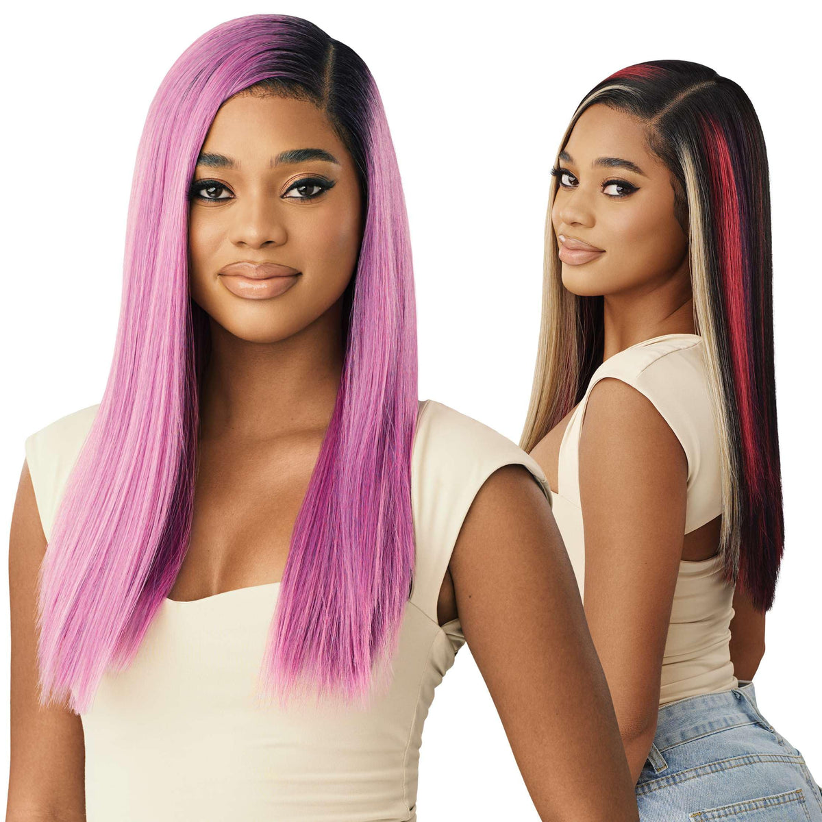 Outre Lace Front Wig - Perfect Hair Line - Swoop Series Y-Part 207 (DR LILAC PINK)