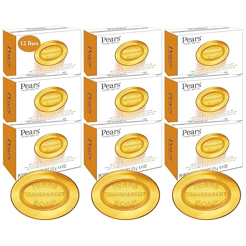 Pears Soap, Pure & Gentle with Natural Oils, 12-Pack - Transparent Amber Glycerin Soap for Pampered, Glowing Skin, 4.4 Oz Ea Beauty & Personal Care Pears