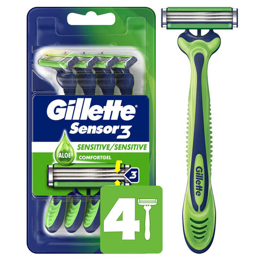 Gillette Sensor3 Sensitive Men's Disposable Razor, 4 Razors Beauty and Personal Care Gillette Default Title