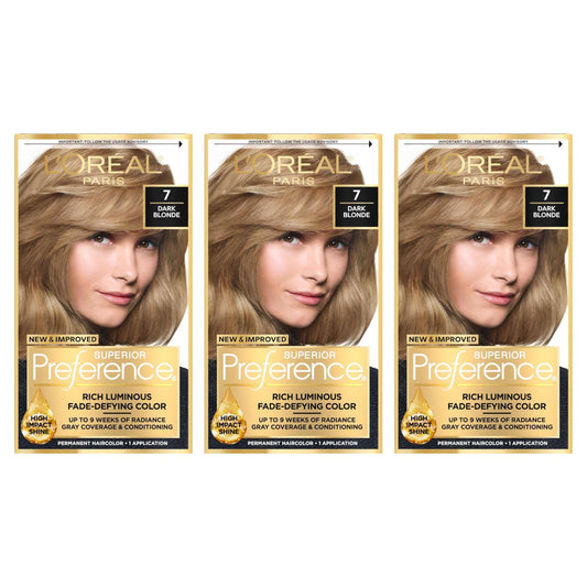 L’Oreal ParisSuperior Preference Rich Luminous Conditioning Colorant, Level 3 Permanent, Dark Blonde/Natural 7 (Pack of 3) Beauty & Personal Care L'Oreal Paris