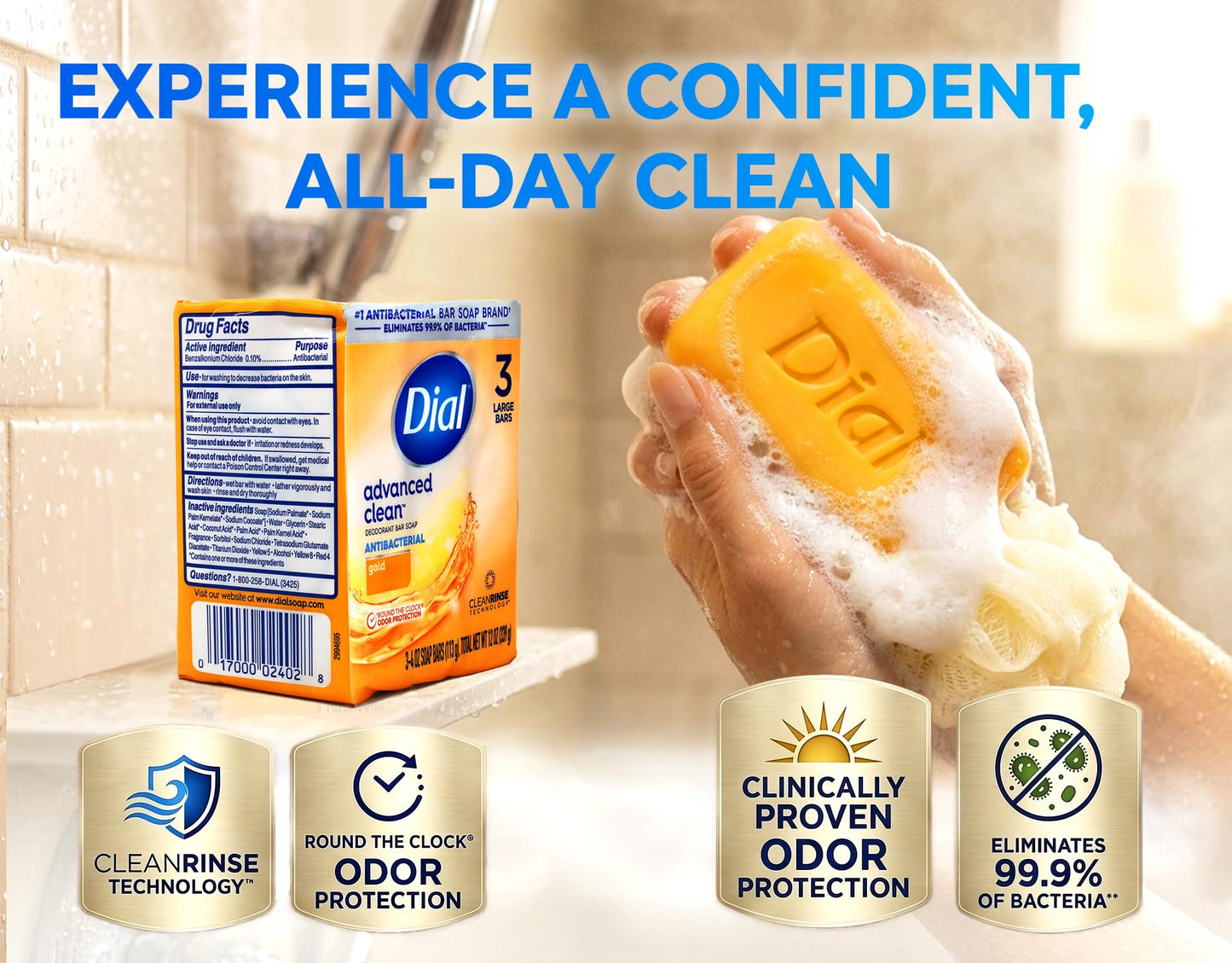 Dial Antibacterial Deodorant Bar Soap, Gold, Moisture Balance - 4 Ounce, 3 Bars (2 Pack) Beauty & Personal Care Dial