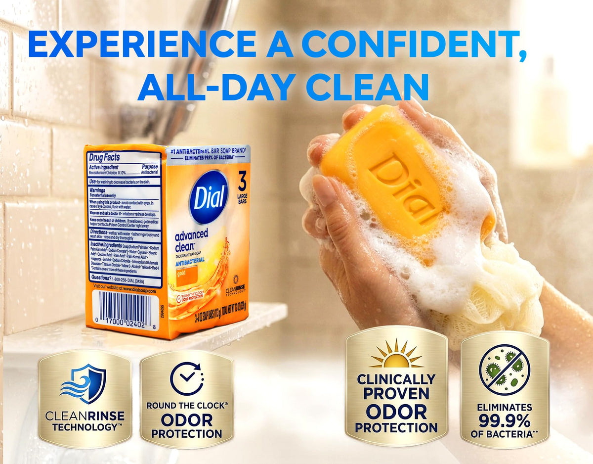 Antibacterial Soap Bars, Gold, 3 bars each, (Pack of 12) Beauty & Personal Care Dial