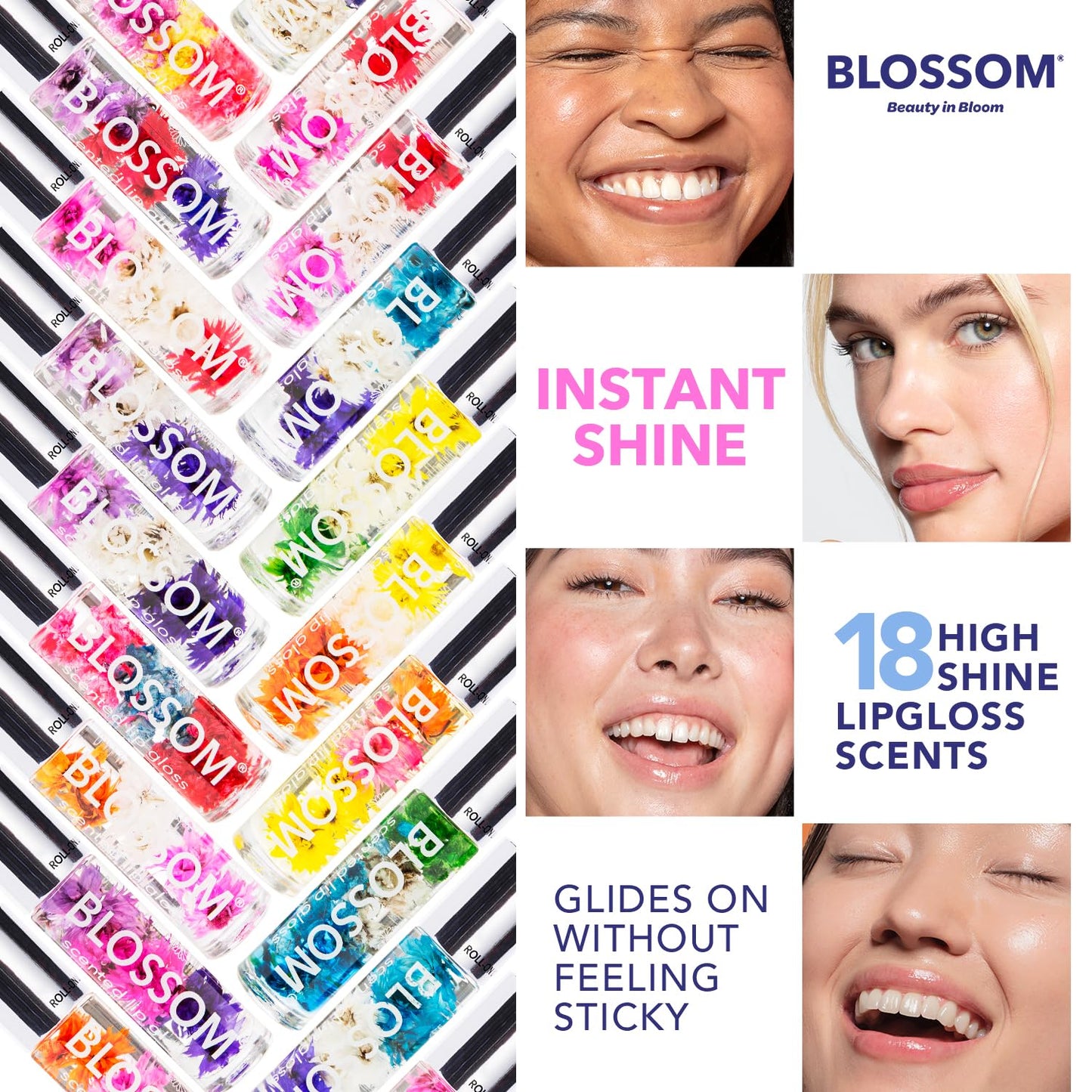 Blossom Roll on Lip Gloss, Scented Clear High Shine Moisturizing Lip Oil, Non Sticky, Infused with Real Flowers, Made in USA, 0.2oz, Coconut Beauty & Personal Care Blossom
