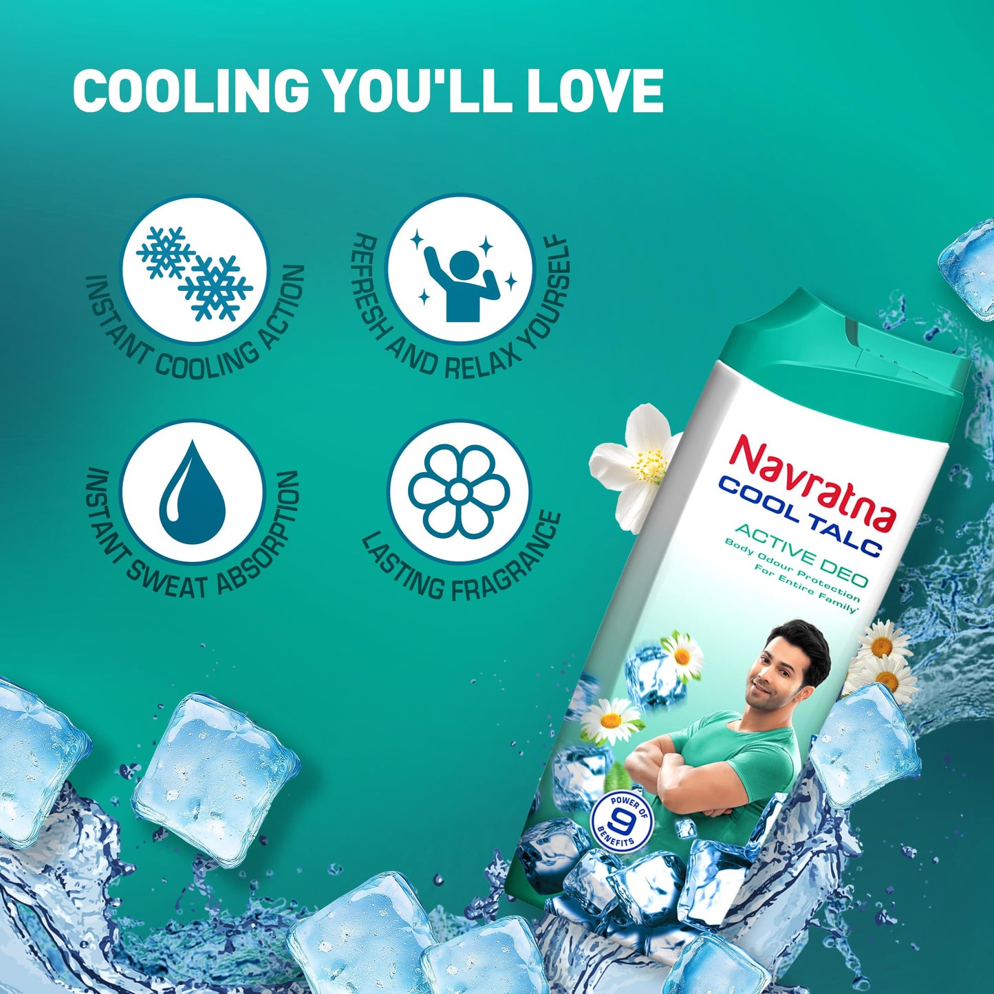 Navratna Cool Talc Active Deo - Talcum Powder - Body Odour Protection & Strong Cooling Effect - Long Lasting Freshness & Fragrance, 400gm Beauty and Personal Care Navratna