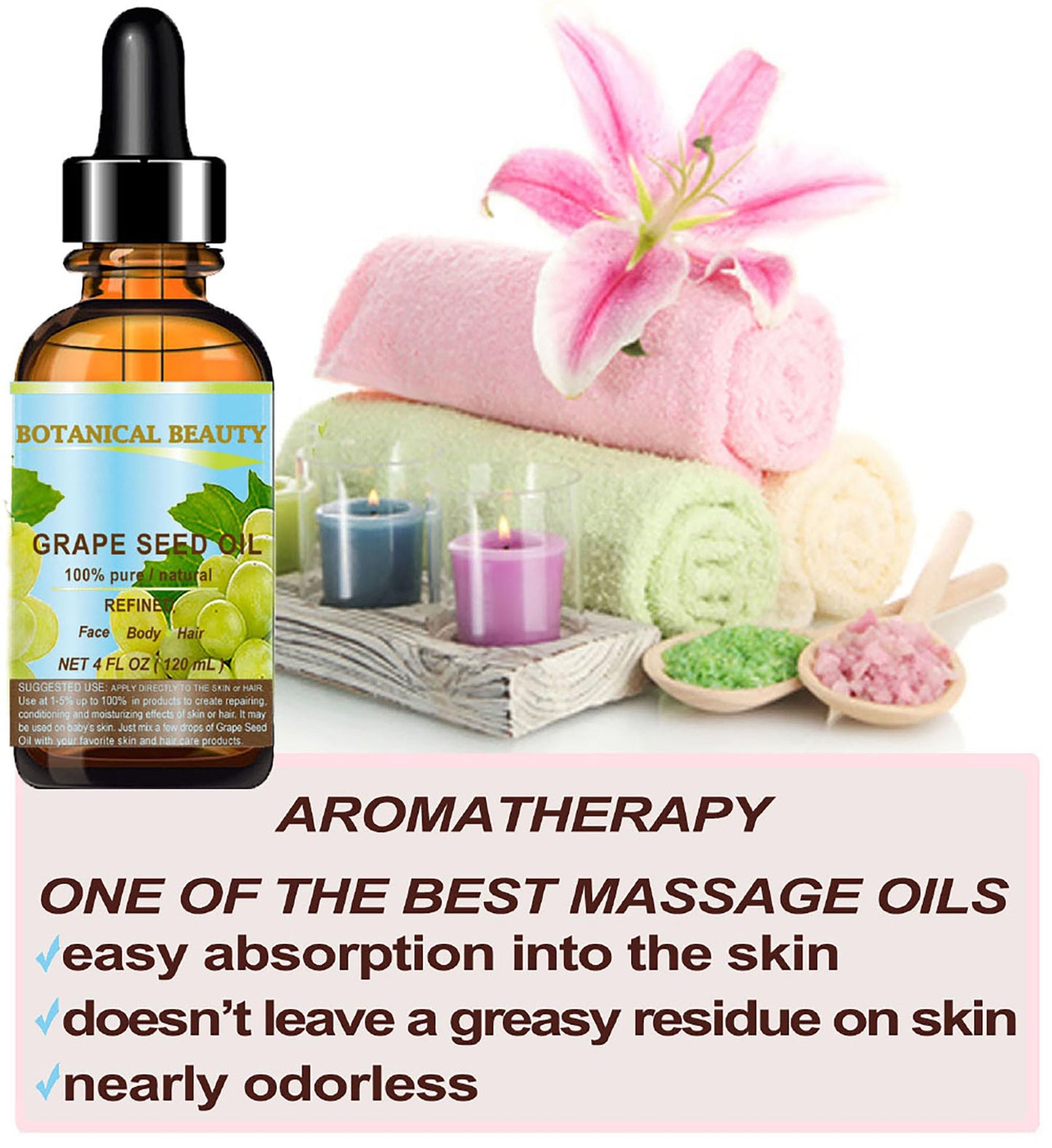 Botanical Beauty GRAPE SEED OIL 100% Pure Natural Undiluted Refined Cold Pressed Carrier Oil for Face, Skin, Body, Hair, Massage, Lip, Nails. 4 Fl Beauty & Personal Care Botanical Beauty