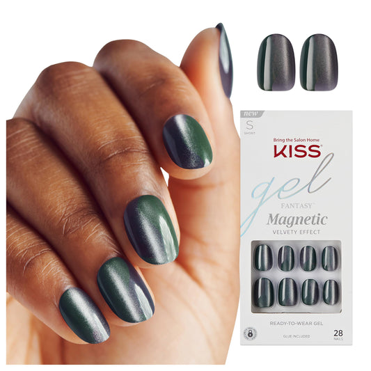 KISS Gel Fantasy, Press On Nails, Nail glue included, 'Dial Me', Gray, Short Size, Oval Shape, Includes 28 Nails, 2g glue, 1 Manicure Stick, 1 Mini