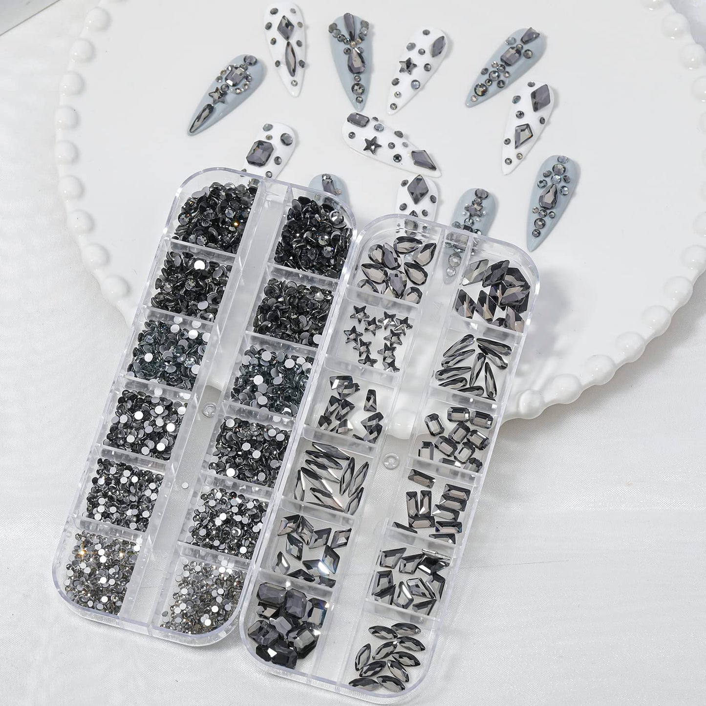 HNUIX Nail Rhinestones - 3D Multi Shape Size Crystal, Transparent Gray Nail Gems, Flat Back, with Kit, for Nail Art, DIY Decorations Beauty and Personal Care HNUIX