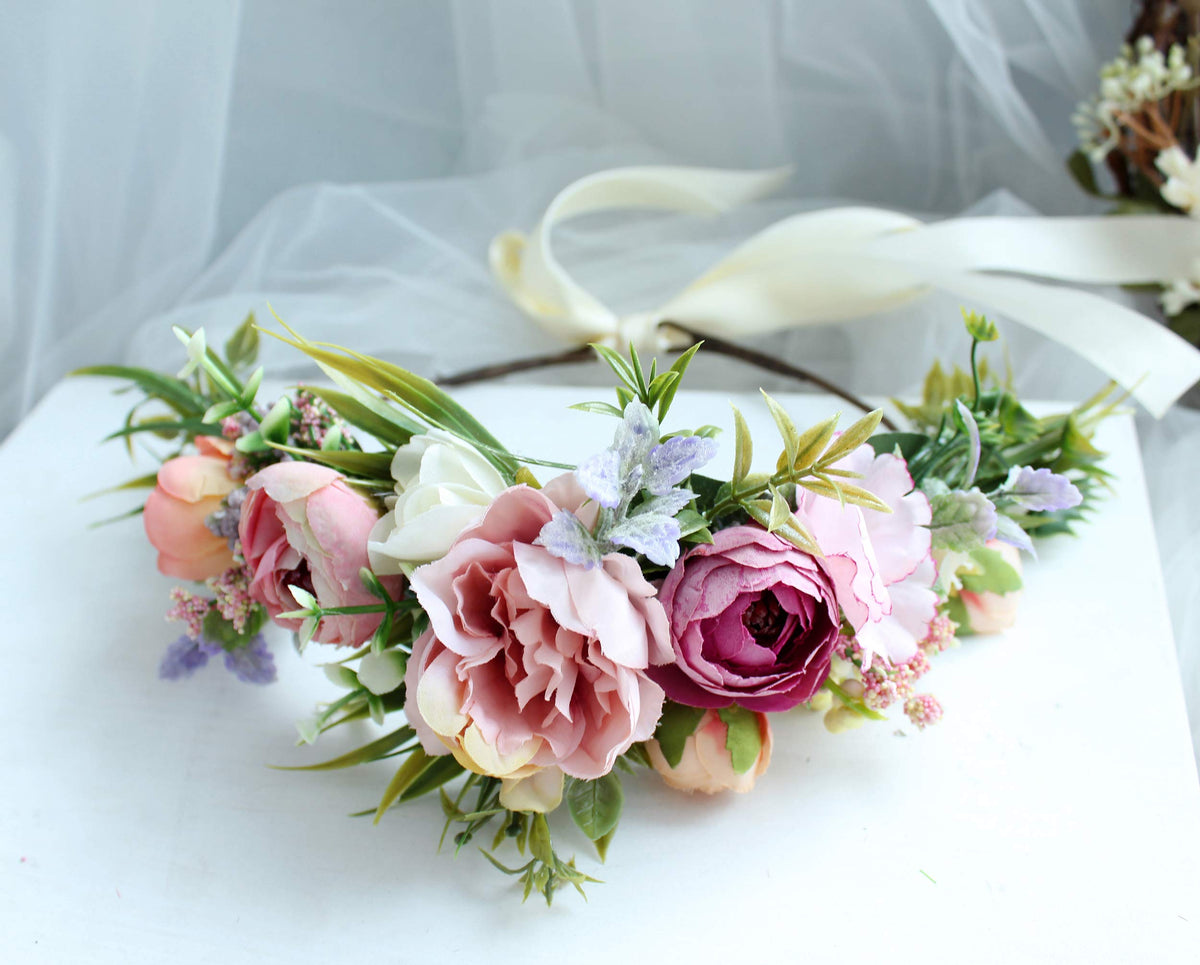 LLinfflr Women Floral Crown Boho Flower Headband Halo Headpiece Cosplay