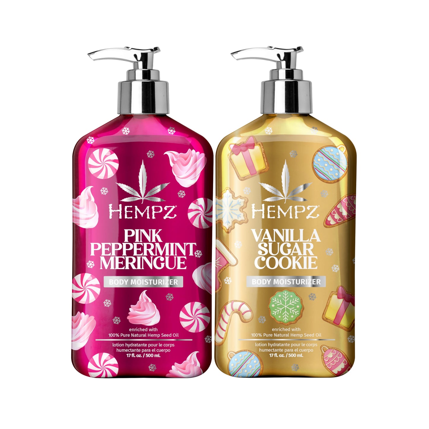 Hempz Holiday Body Lotion 2-Pack, Pink Peppermint Meringue and Vanilla Frosted Sugar Cookie Moisturizer, Fall and Winter Body Care, Gift for Men Beauty & Personal Care Hempz