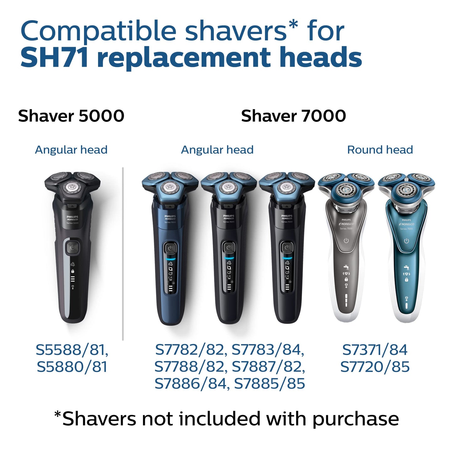Philips Norelco SH71/52 Genuine Shaving Heads, Compatible with Philips Norelco Shavers Series 5000 & 7000, Powerful Performance, Self-Sharpening, 3 Beauty and Personal Care Norelco