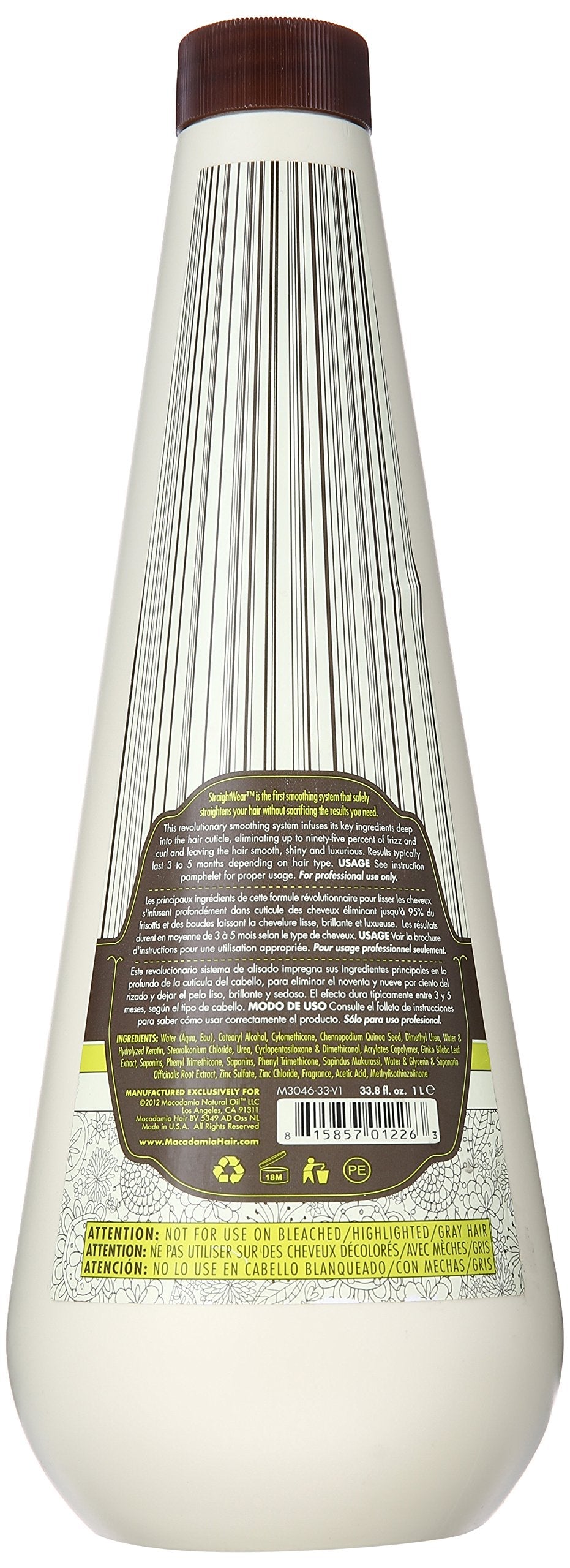Macadamia Oil Natural Oil Straightwear Smoother Straightening Solution for Unisex - 33.8 oz Smoother Beauty & Personal Care Macadamia Natural Oil