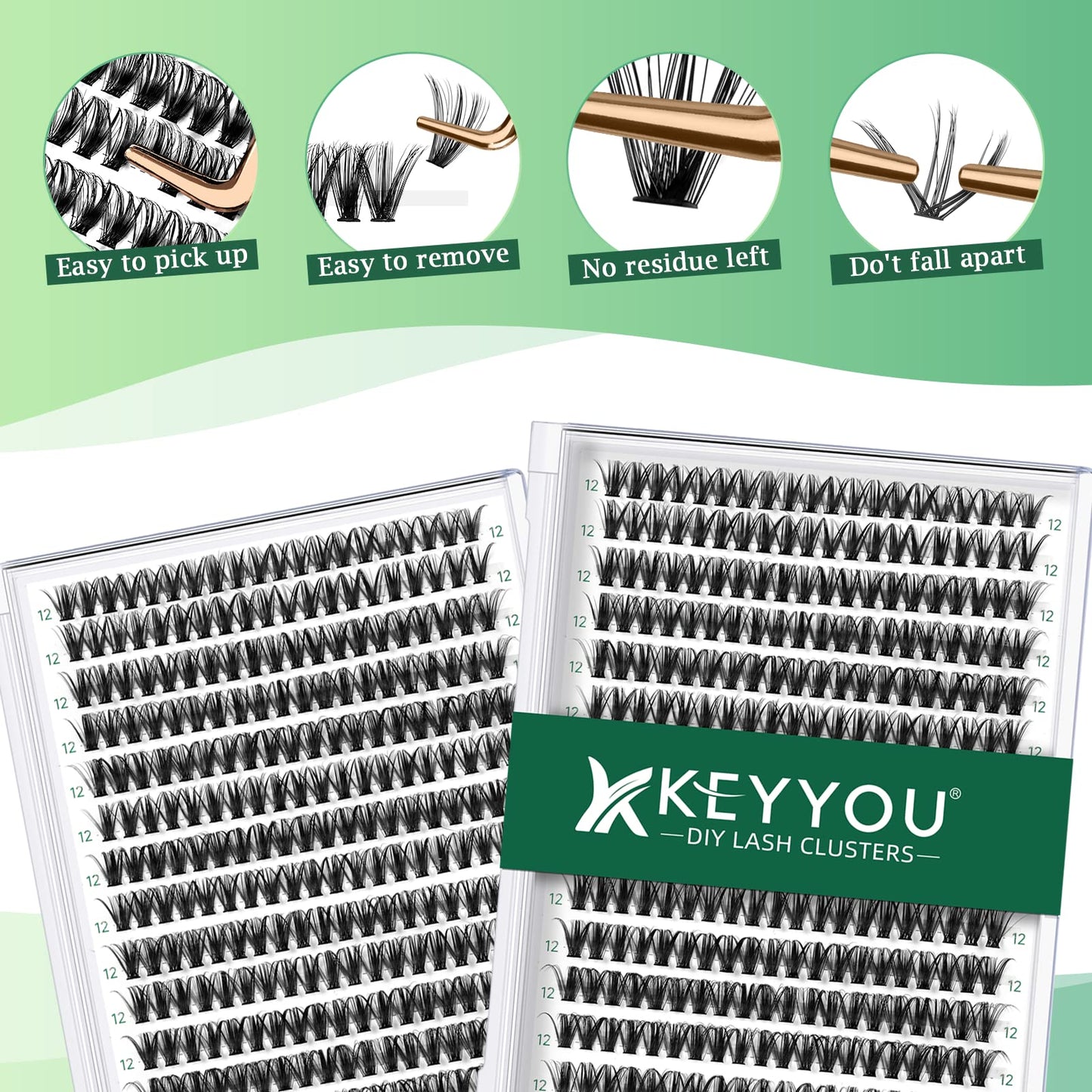 KEYYOU Lash Clusters 300pcs Individual Lashes, 40D 0.07D Curl 12mm DIY Eyelash Extension, Soft & Natural Volume Cluster Lashes with Large Tray Beauty and Personal Care KEYYOU