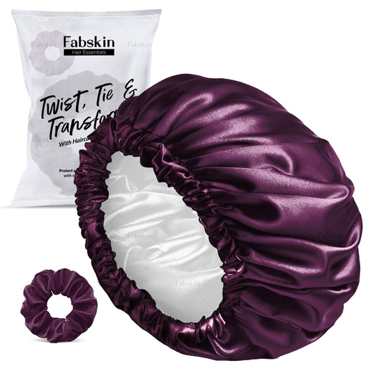 FABSKIN Luxury Satin Silk Hair Bonnet Cap for Sleeping with Satin Scrunchie - For Women & Girls - For Curly & All Hair Types - Wine Beauty and Personal Care FABSKIN