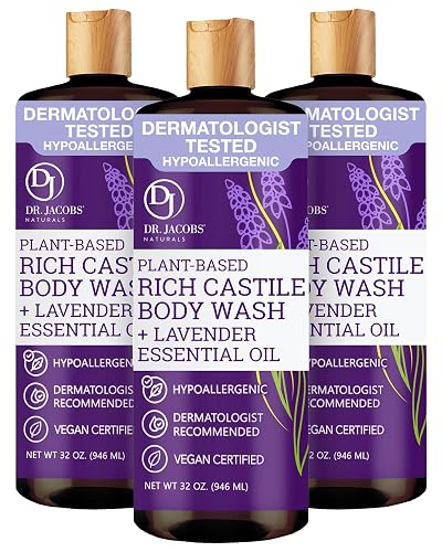 Dr. Jacobs Naturals Pure Castile Soap Liquid Body Wash, Lavender - Plant Based Soap Infused with Vitamin E and Aloe Vera to Moisturize Dry Beauty & Personal Care DR.JACOBS NATURALS