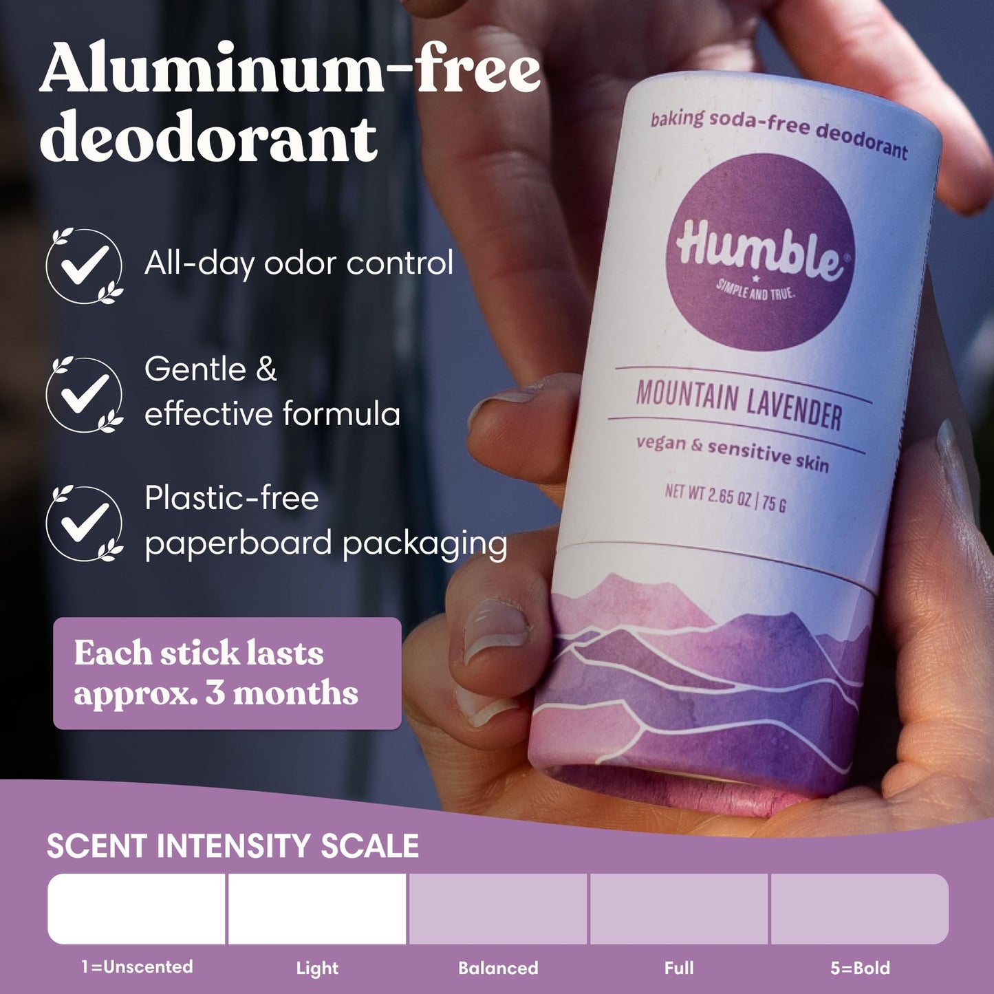 HUMBLE BRANDS Deodorant Stick, Mountain Lavender - Aluminum-Free Deodorant for Women & Men with Baking Soda, Essential Oils & Beeswax - Underarm Beauty and Personal Care HUMBLE SIMPLE AND TRUE.