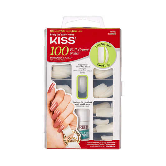 Kiss 100 Acrylic Plain Full-Cover Nails, Active Long Square