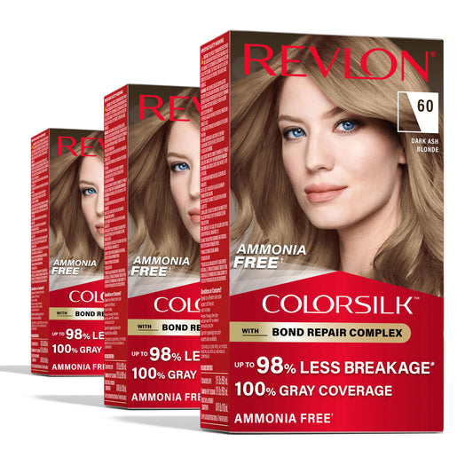 Revlon ColorSilk with Bond Repair Complex, Blonde Permanent Hair Color, 100% Gray Coverage, Ammonia Free Hair Dye, Vegan Keratin, 60 Dark Ash Blonde Beauty & Personal Care REVLON