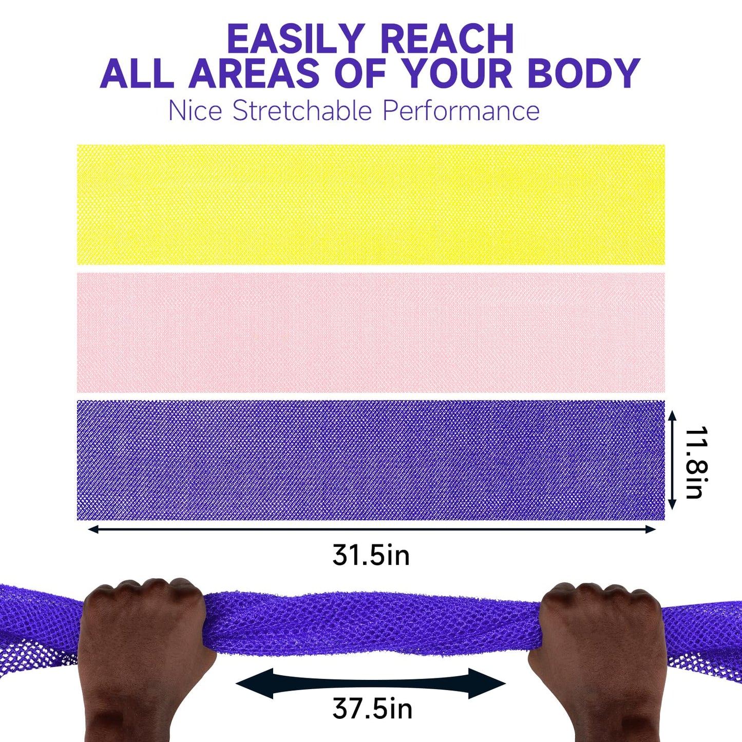 Metene 3 Pieces African Exfoliating Net, Colorful African Net Cloth, Long African Net Sponge Body Scrubber for Use in Shower, Bath Shower Wash Cloth Beauty and Personal Care Metene