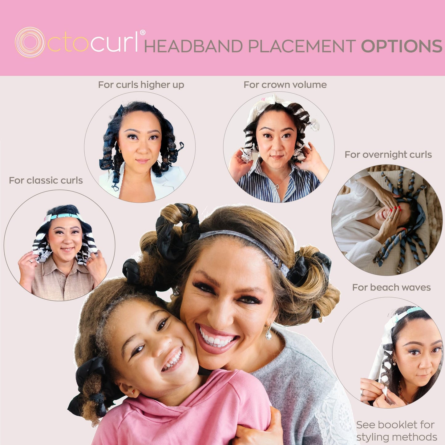 Octocurl Satin Hair Curlers - Heatless Curls Overnight - Headband Curlers for Medium Length Hair (Satin - Black) Beauty & Personal Care Octocurl