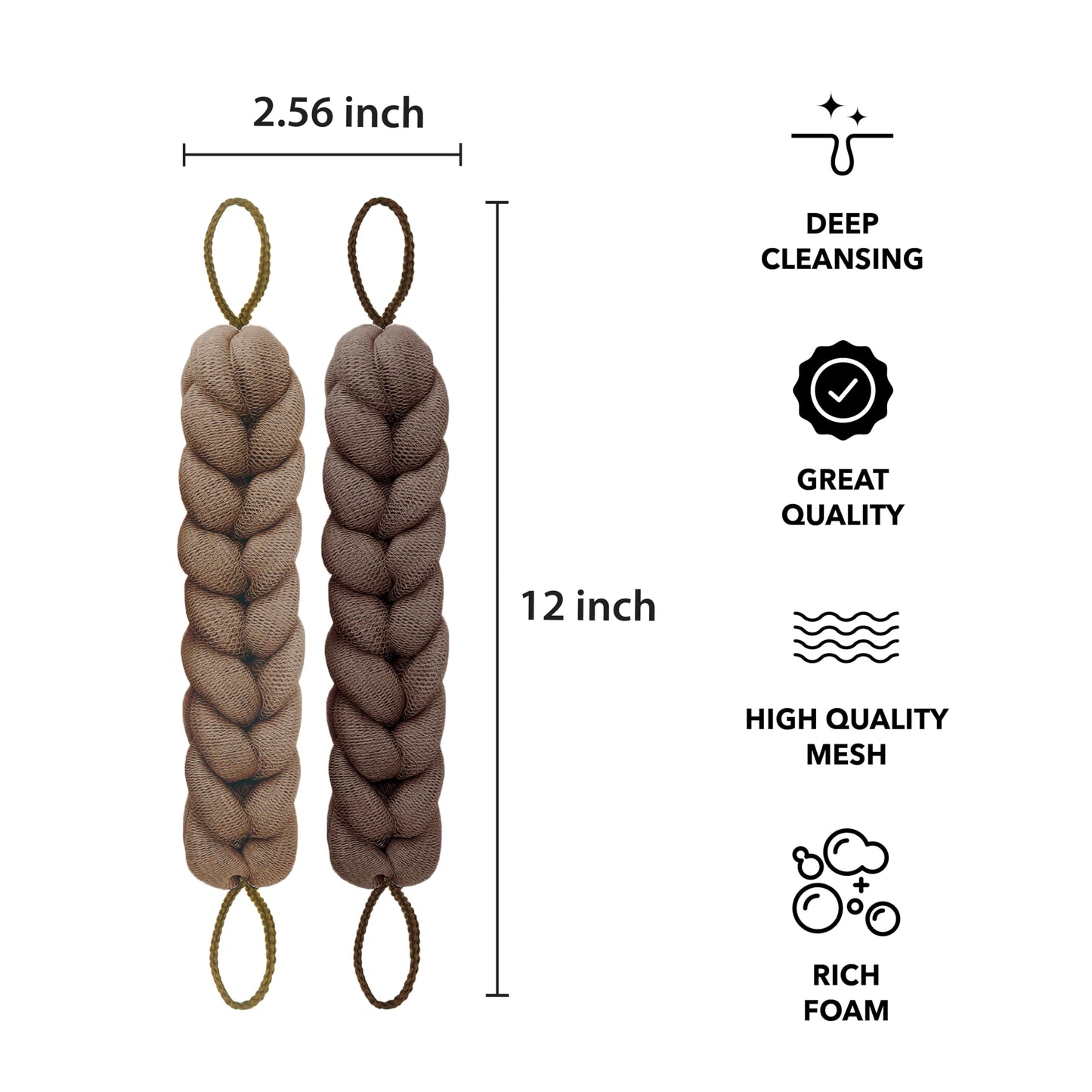 TADA Natural Beauty - Back Loofah Back Scrubber with Handle, Loofa Sponge Body Bath Scrubber for Shower, Skin Exfoliating (Neutral) Beauty and Personal Care TADA BEAUTY