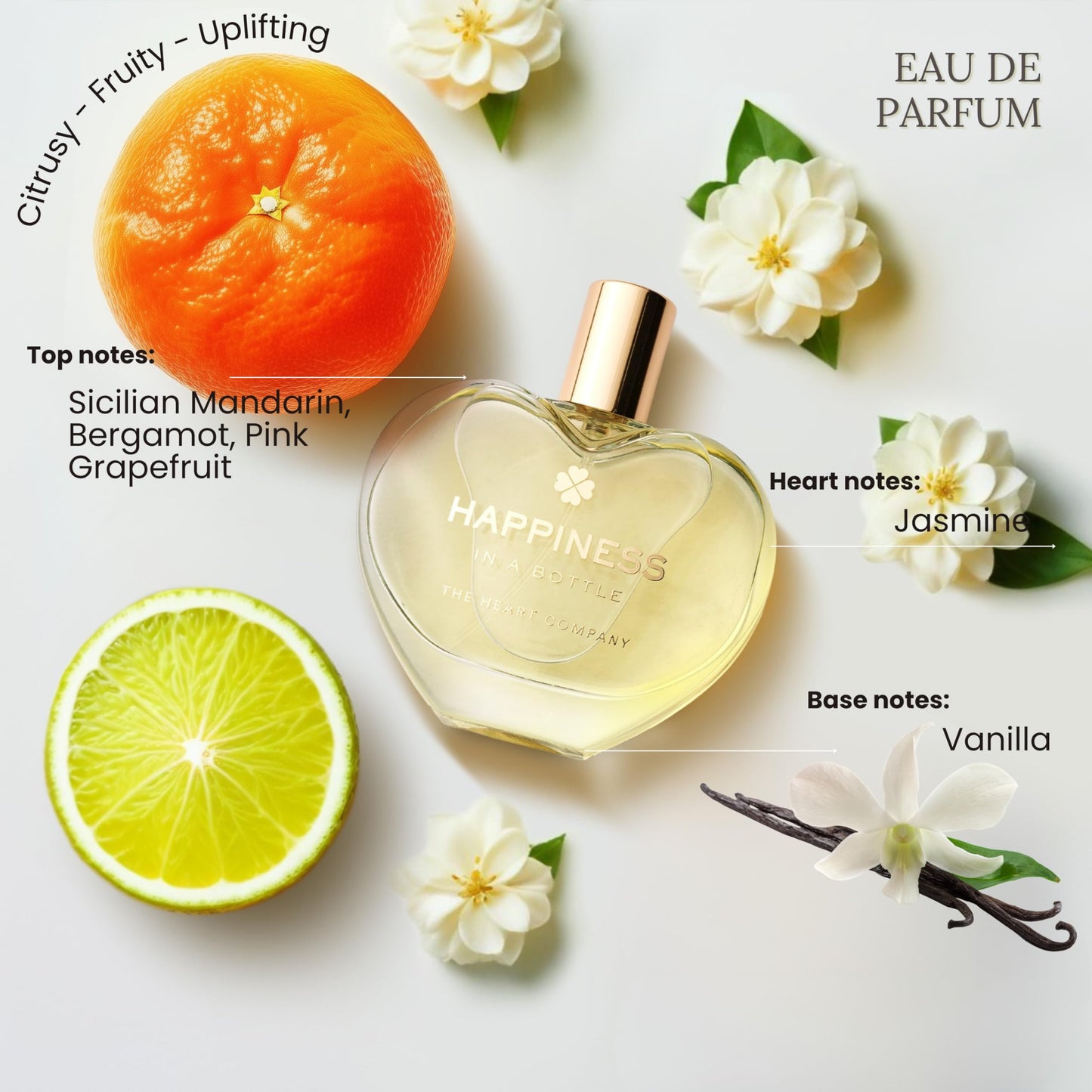 THE HEART COMPANY | Happiness in a bottle | Citrus Perfume for women | Vegan Women's Eau de Parfum | Clean Bergamot Fragrance with Essential Oils 75ml Beauty & Personal Care THE HEART COMPANY