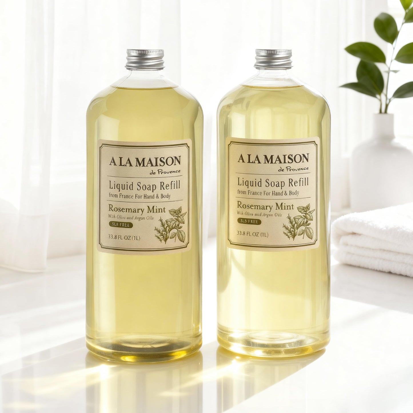 A LA MAISON Rosemary Mint Natural Hand Wash Made with Essential Oils - Biodegradable, Plant-Based, Vegan, Cruelty-Free (33.8 Fl Oz Refill, 2 Pack) Beauty & Personal Care A LA MAISON