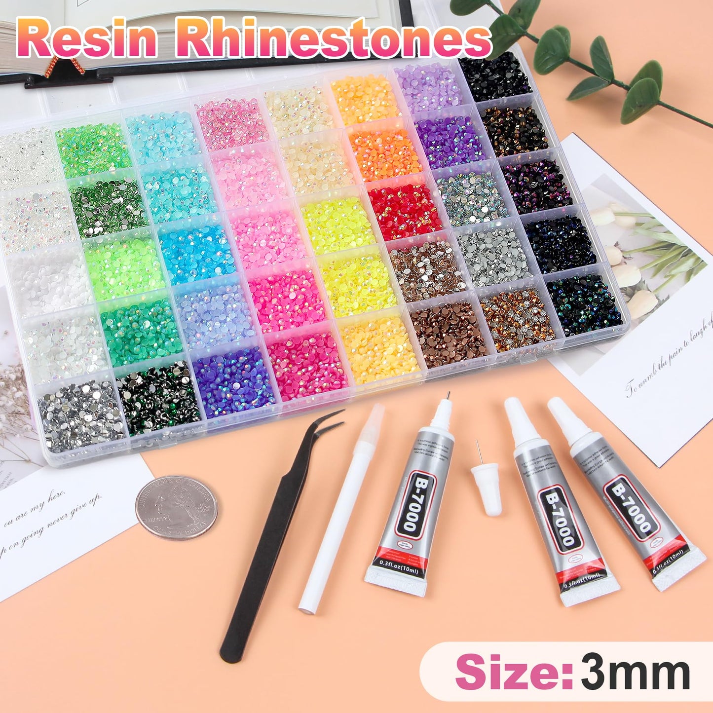 50000Pcs 40 Colors Resin Jelly Rhinestones for Bedazzling, 3mm Multicolor Flatback Gems for Crafting, Bedazzler Kit with 3Pcs 10ml B7000 Glue Beauty and Personal Care HRLbrc