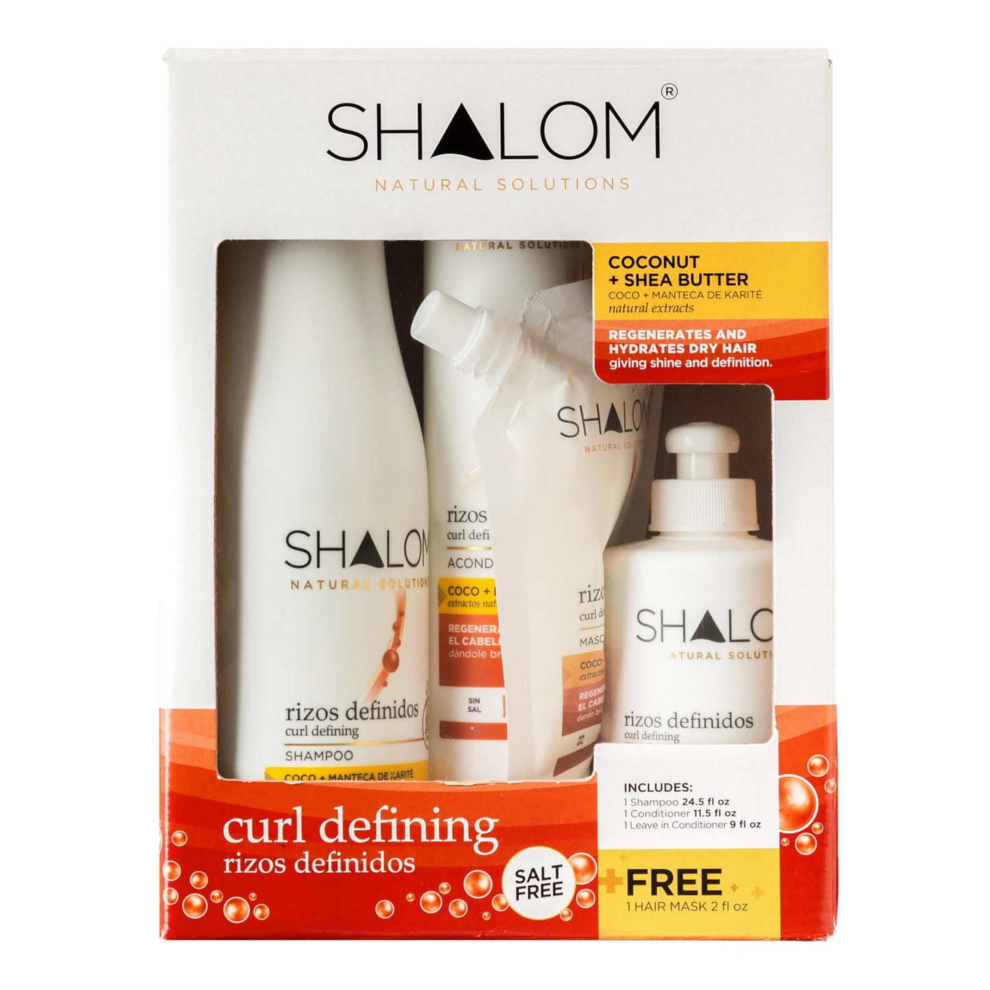 SHALOM Curl Defining Complete Kit with Coconut & Shea Butter - 25 fl oz Shampoo, 12 fl oz Conditioner, 2 fl oz Hair Mask, 9 fl oz Leave-in Conditioner Beauty & Personal Care SHALOM