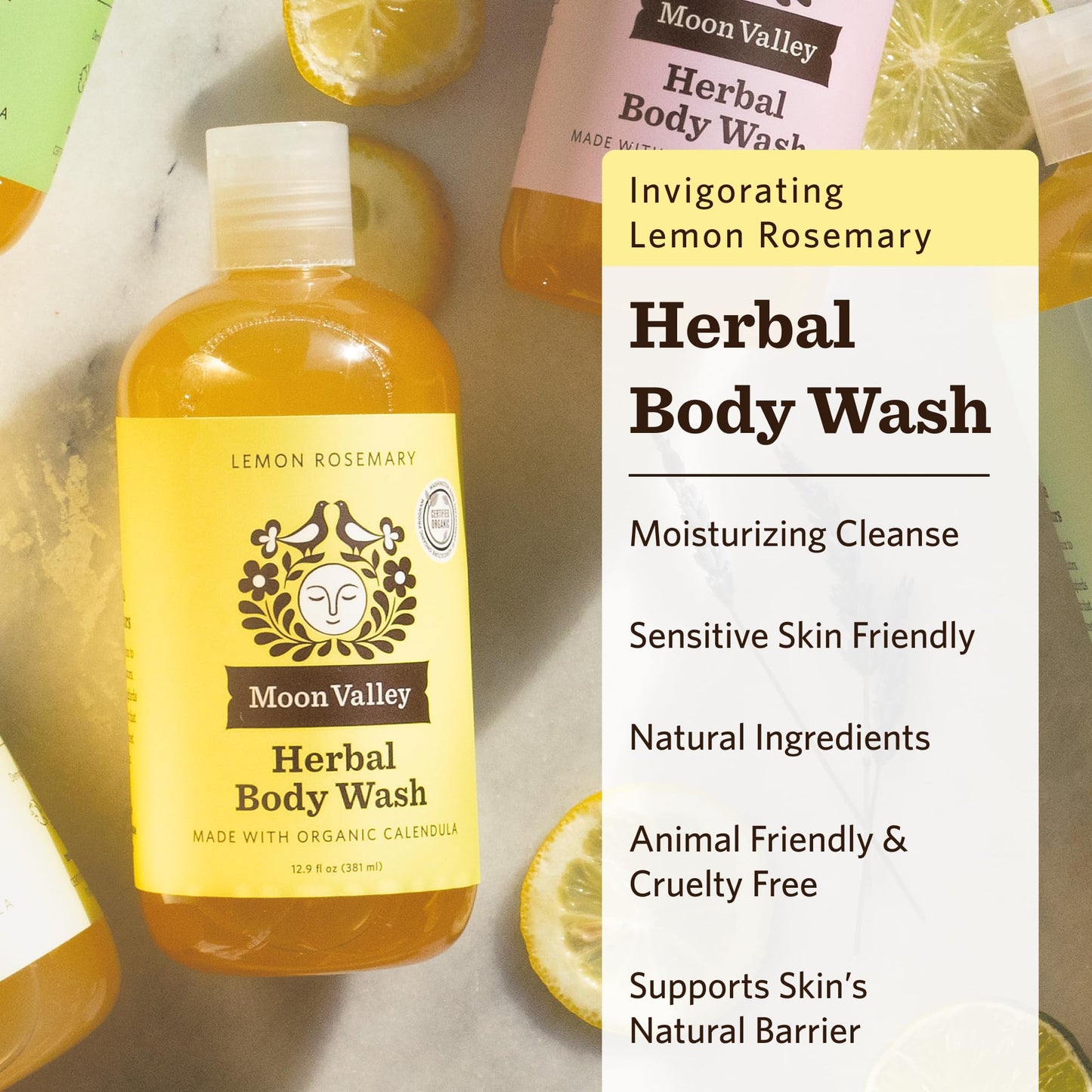 Herbal Body Wash, Lemon Rosemary by Moon Valley, All Natural Ingredients, No Parabens, Vegan, Moisturizing Essential Oils, Two Pack Beauty & Personal Care Moon Valley Organics
