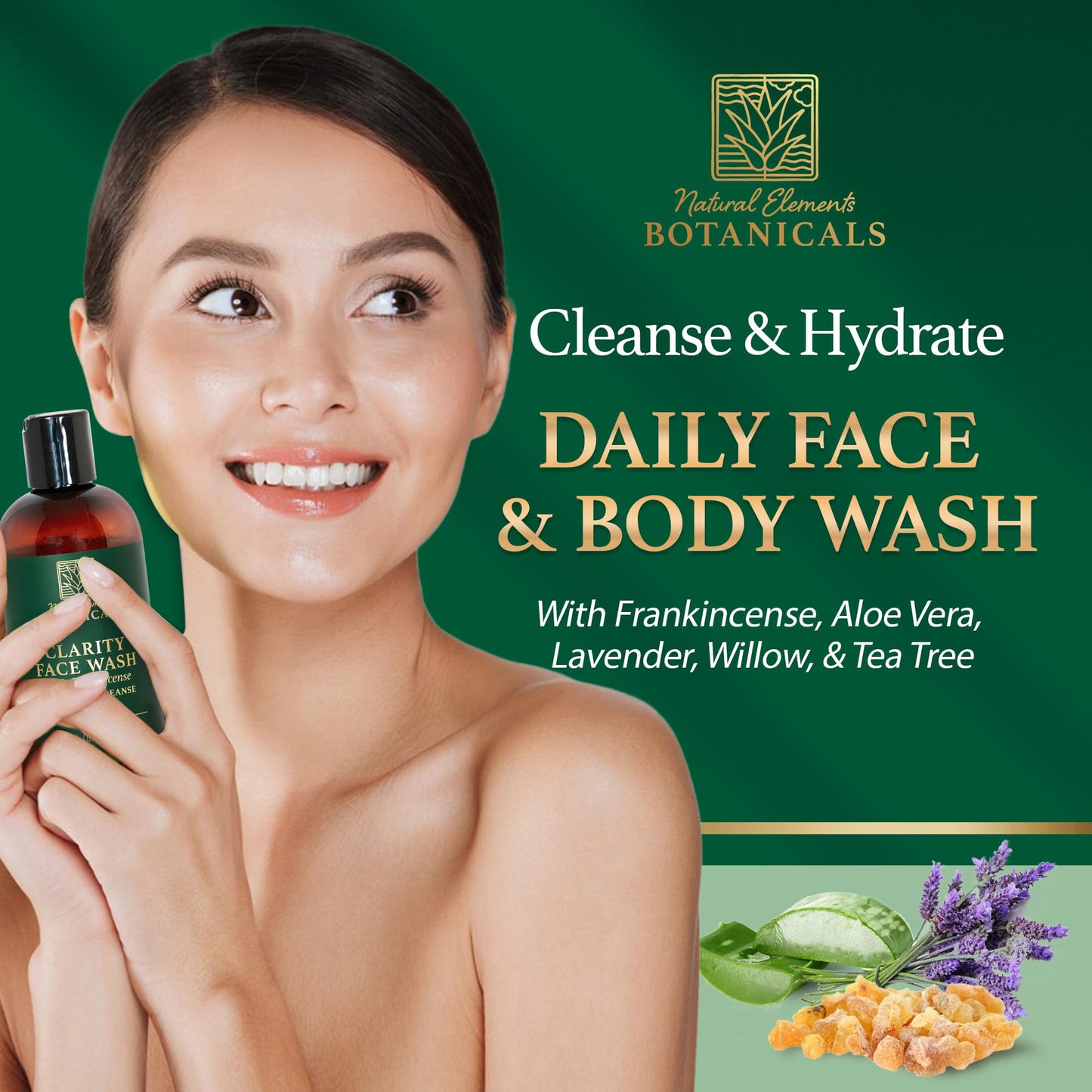 Natural Elements Botanicals Face & Body Wash with Frankincense, Aloe Vera & Salicylic Acid | Soothing, Calming, Anti-Aging, Daily Facial Cleanser | Beauty & Personal Care Natural Elements Botanicals