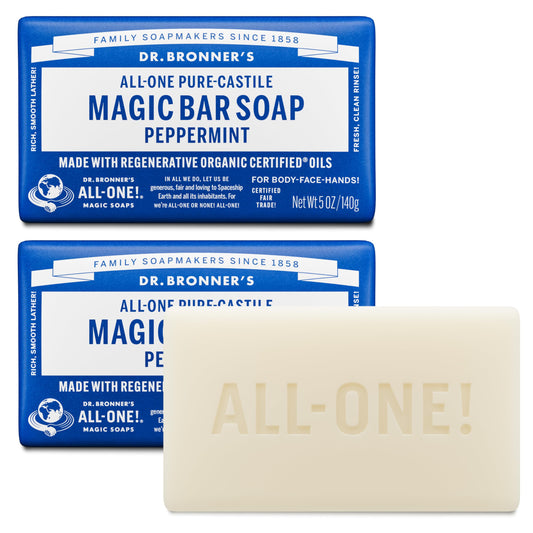Dr. Bronner's Pure-Castile Magic Bar Soaps (Peppermint, 5oz, 2-Pack) - Made with Regenerative Organic Certified Oils, Soap Bars for Men & Women Beauty & Personal Care Dr. Bronner's