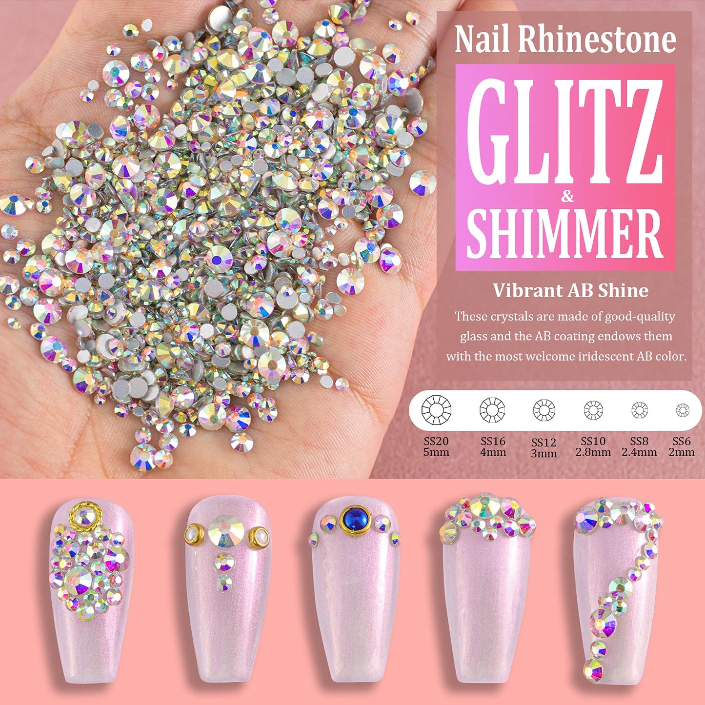 Multi Shapes 3D Glass AB Crystal Nail Art Rhinestones Kit with Flatback Round Bead Charm Gem Stone Jewelry Diamond with Pickup Pen + Tweezer Beauty & Personal Care BELLEBOOST