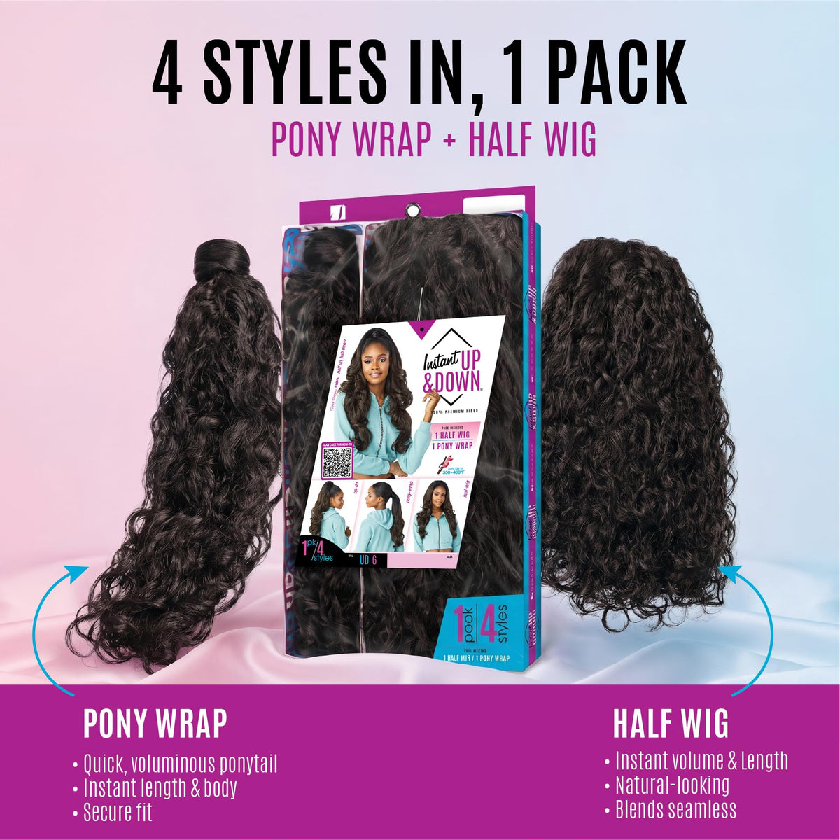 Sensationnel Instant Updown Halfwig Pony-Iud 6, 1 JETBLACK