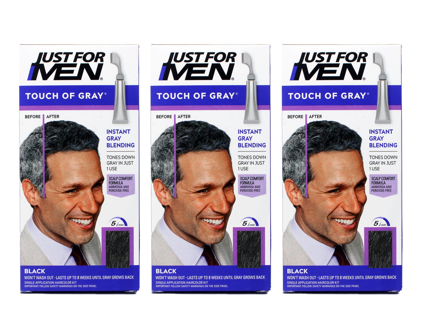 Just for Men Hair Color - Touch of Gray, Black-Gray. 3 Pack Beauty & Personal Care Just for Men