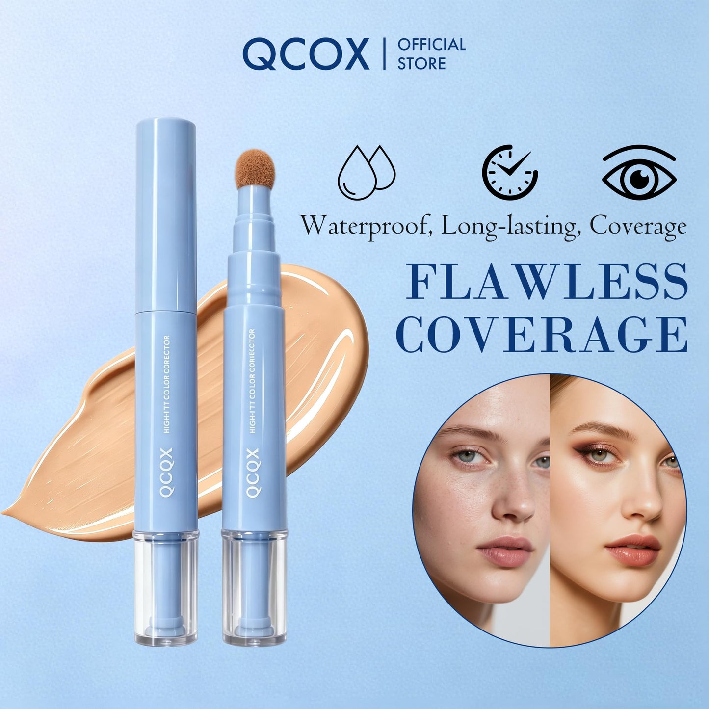 QCQX Dual-effect Concealer Pen & Foundation Eye Concealer - 24-Hour Long-LastingFull Coverage Matte Finish.Healthy Skin Glow Perfector Concealer Pen Beauty & Personal Care QCQX