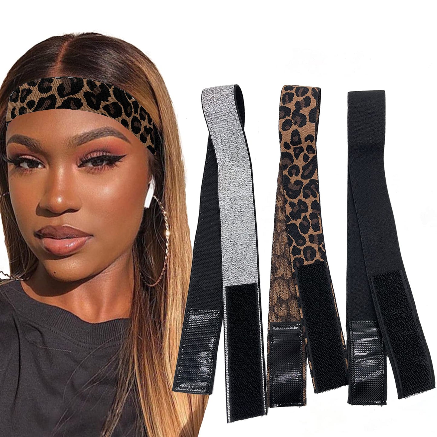 Atimiaza 3 Pcs Elastic Bands for Wigs - Lace Melting, Edge Wrap to Lay Edges (Silver, Leopard, Black Pack) Beauty and Personal Care Atimiaza Default Title