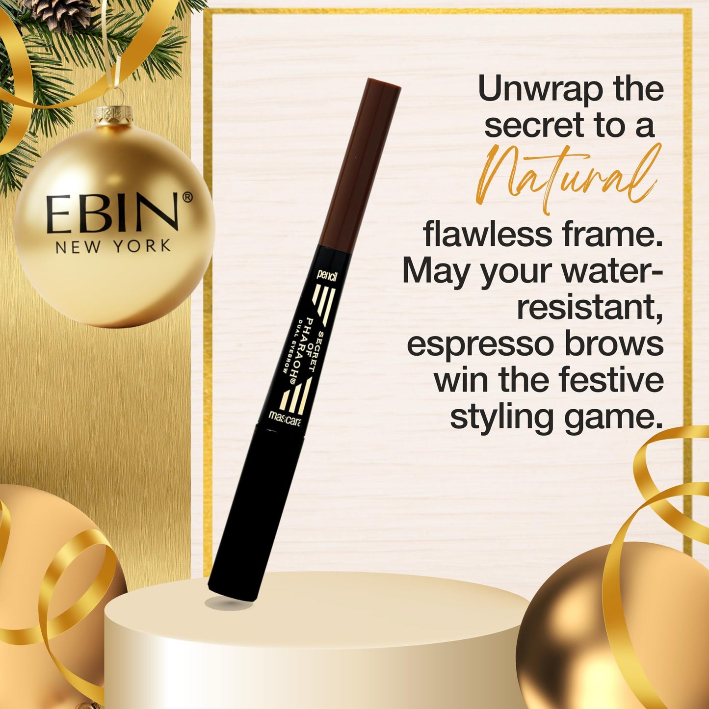EBIN NEW YORK Secret of Pharaoh Dual Eyebrow Pencil & Mascara Natural Espresso | 2-in-1 Brow Pencil & Gel | Water-Resistant, Long-Lasting, Natural Beauty & Personal Care EBIN NEW YORK
