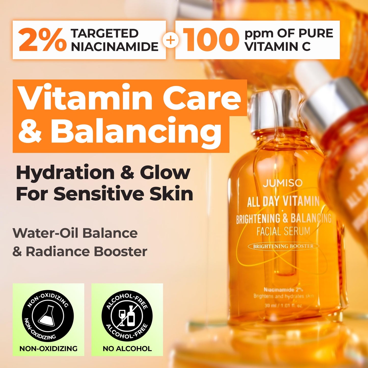 JUMISO All Day Vitamin Serum, Brightening & Balancing Facial Serum, Gift, Vitamin C, A, B, D, E , Serum with Vitamin, Korean Skincare, Skin Beauty & Personal Care JUMISO