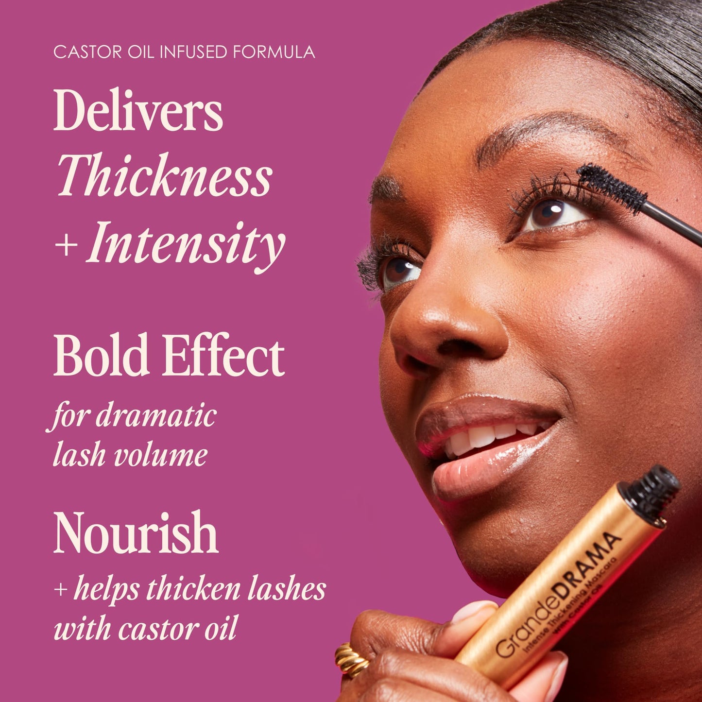Grande Cosmetics GrandeDRAMA Intense Thickening Black Mascara with Castor Oil, Volumizing, Conditioning, Buildable formula (0.32 oz) Beauty & Personal Care Grande Cosmetics