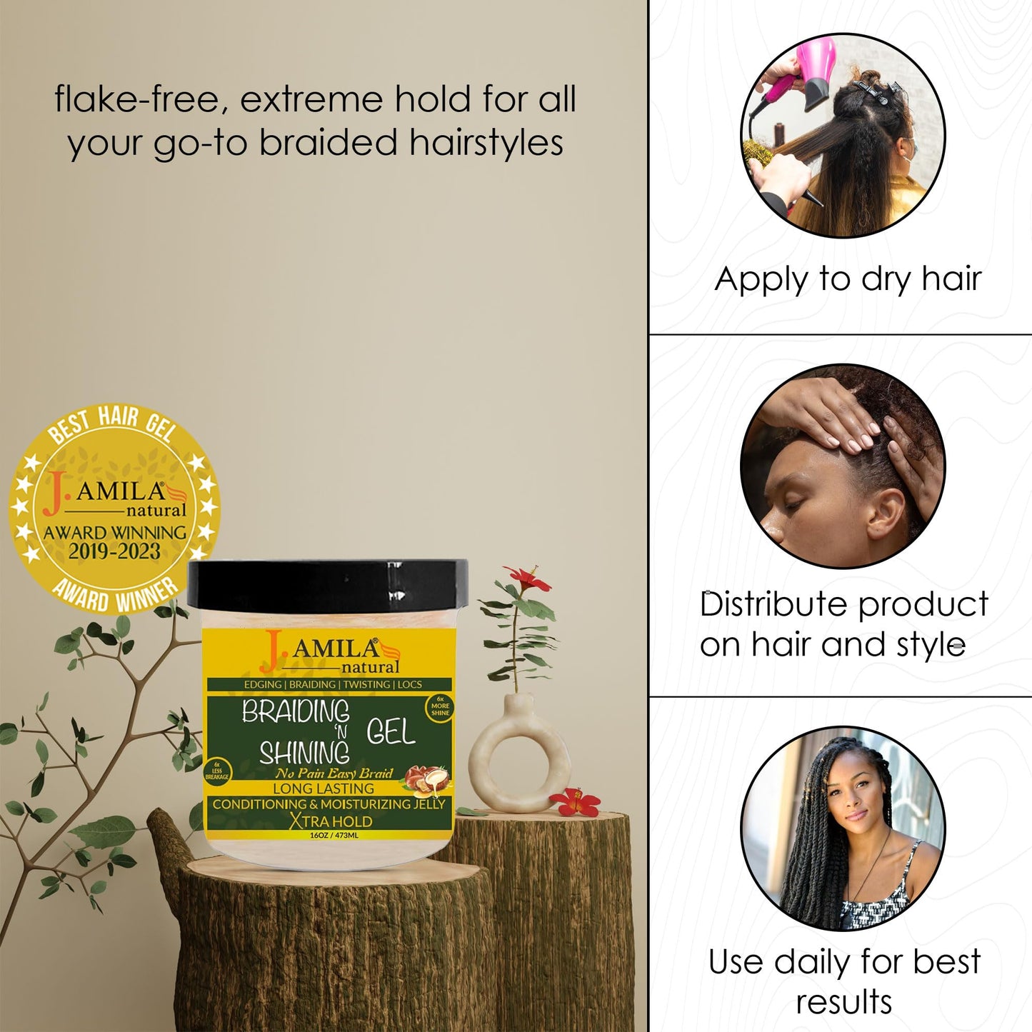 J. AMILA Natural Award-Winning Braiding & Shining Gel 16oz - Extreme Hold, Moisturizing & Conditioning for Smooth, Long-Lasting Styles Beauty & Personal Care J. AMILA